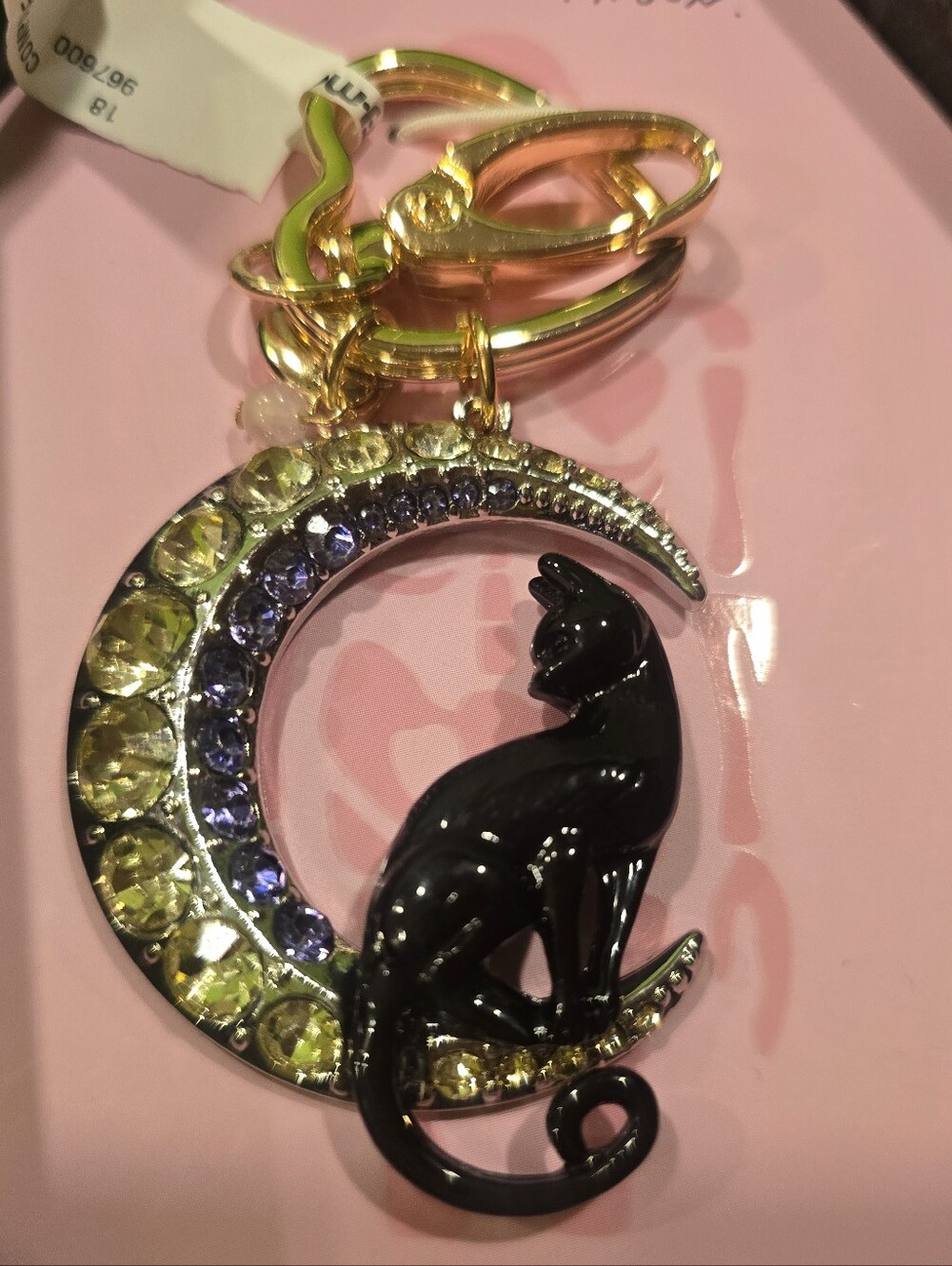 Betsey Johnson Cat on Crescent Moon Keychain Bagcharm - Black & Yellow